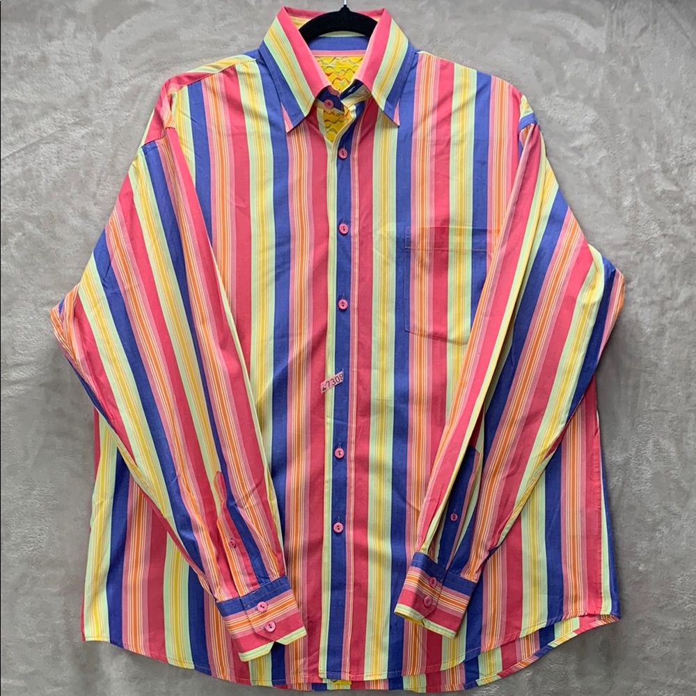 #692 BUGATCHI UOMO | MEDIUM MEN'S DRESS SHIRT LONG SLEEVE BUTTON DOWN  | MULTI
